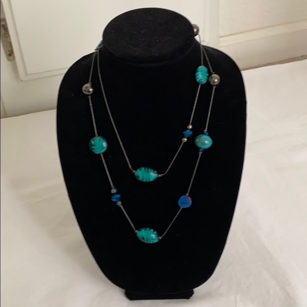 Long glass bead necklace